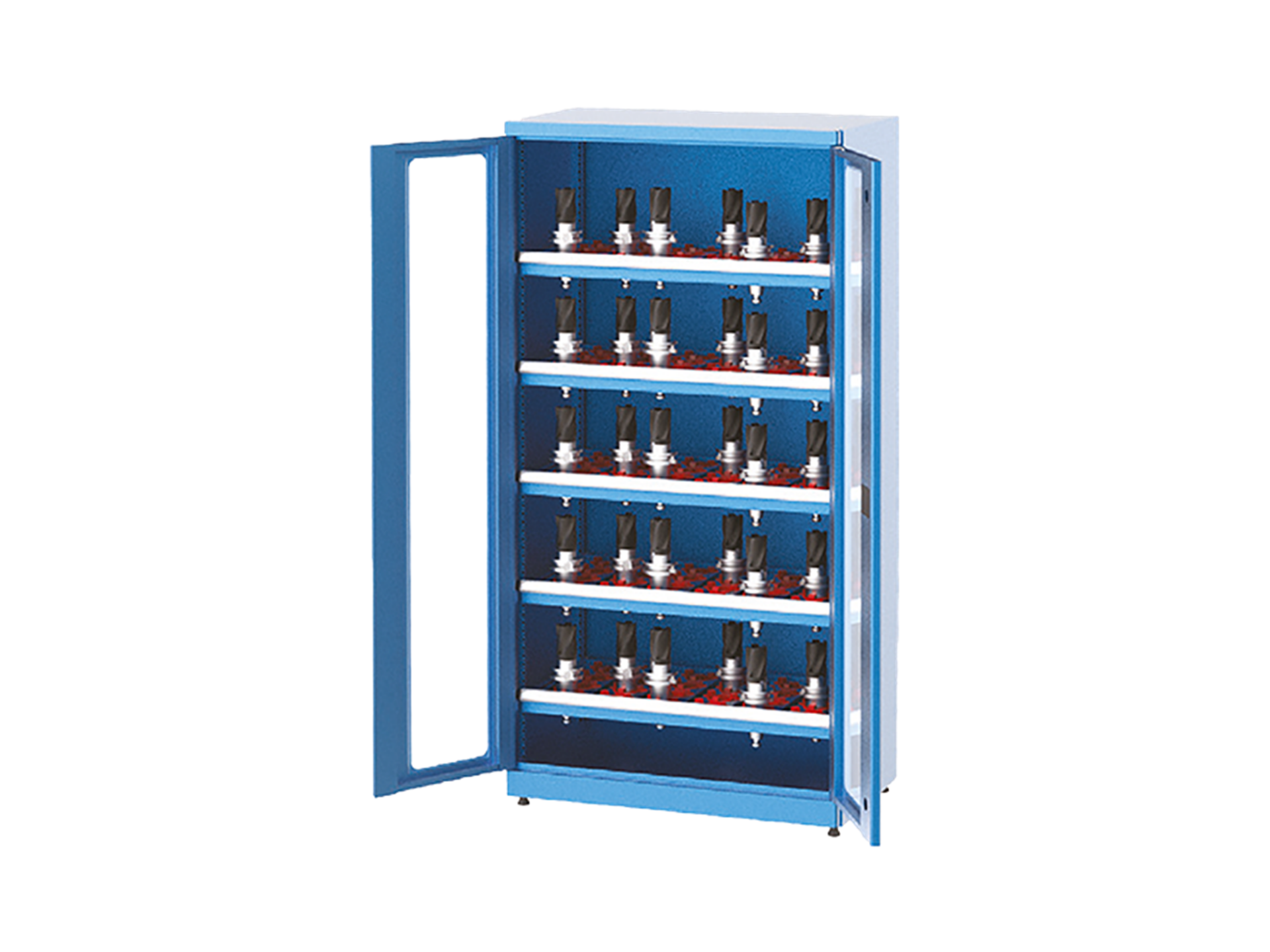 Hipaş Plastik - 120 Adet CNC Tutuculu 5 Hareketli Raflı Plexi Kapılı Dolap - 2180
