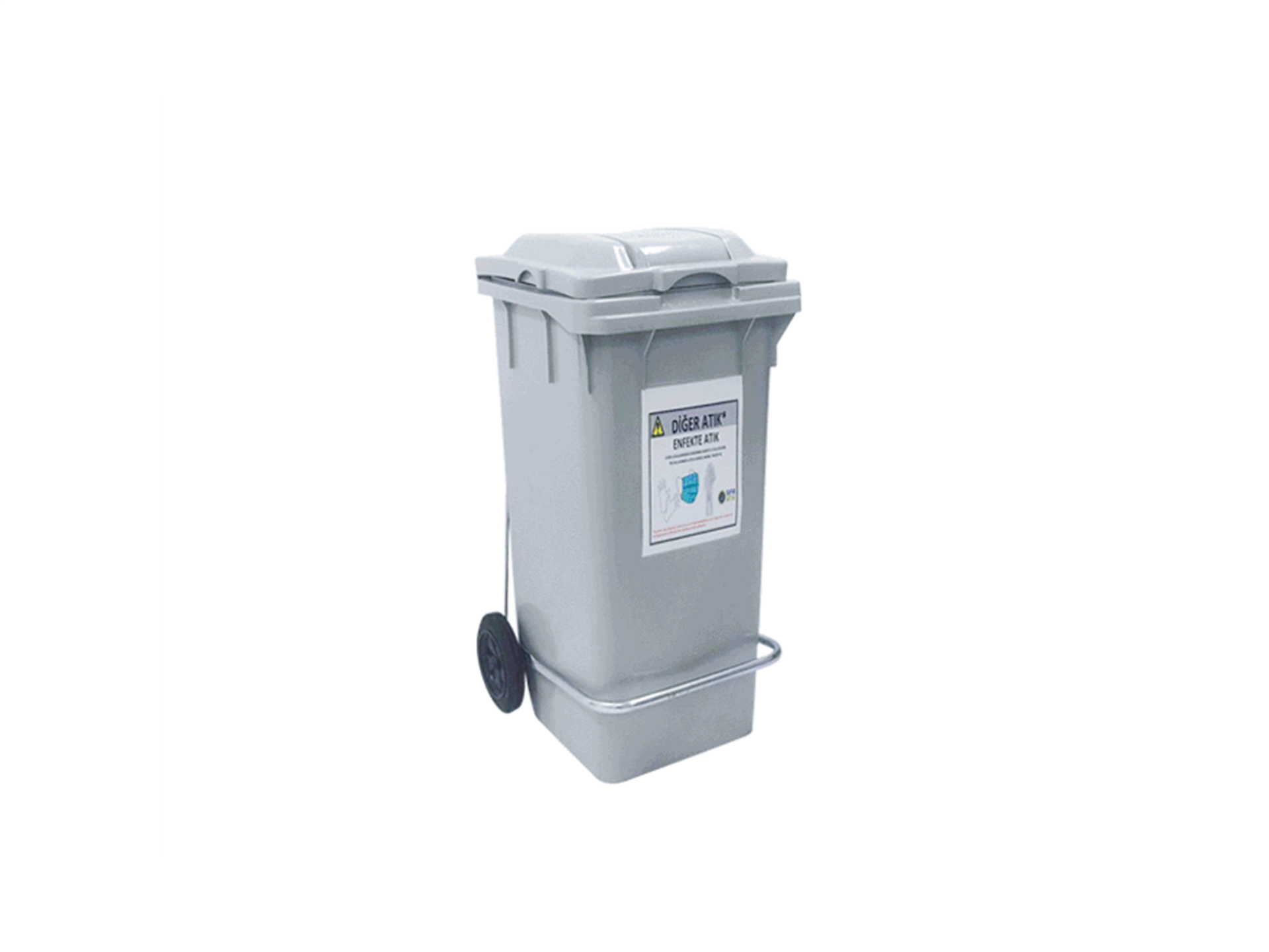 Hipaş Plastik - Plastik 120 Litre 2 Tekerlekli, Pedallı Ve Kapaklı Çöp Konteyneri - ÇK-400-PEA