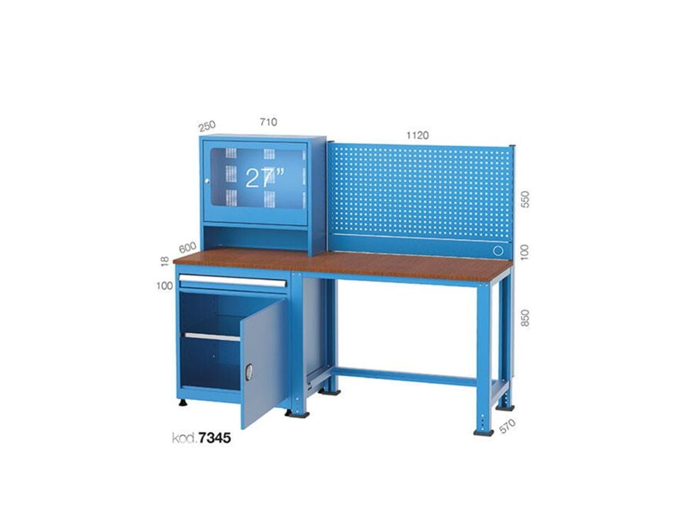 Hipaş Plastik - 27'' LCD Kabinli, 1 Çekmeceli, 1 Dolaplı Ve Askı Panolu Masa - 7345