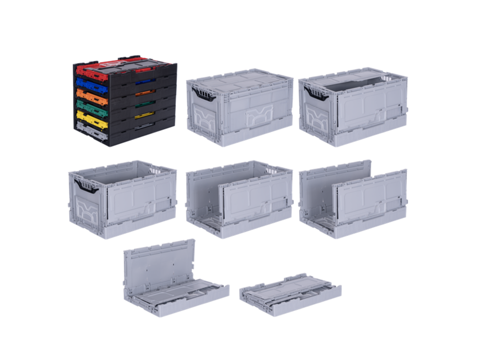 Abox Plastik - Yanları Ve Altı Kapalı, Kapaklı Katlanır Kasa - KX-4634-MK