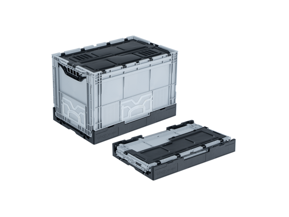 Abox Plastik - Yanları Ve Altı Kapalı, Kapaklı Katlanır Kasa - KX-4640-MK