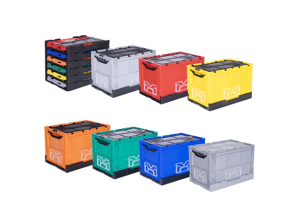 Abox Plastik - Yanları Ve Altı Kapalı, Kapaklı Katlanır Kasa - KX-4640-MK