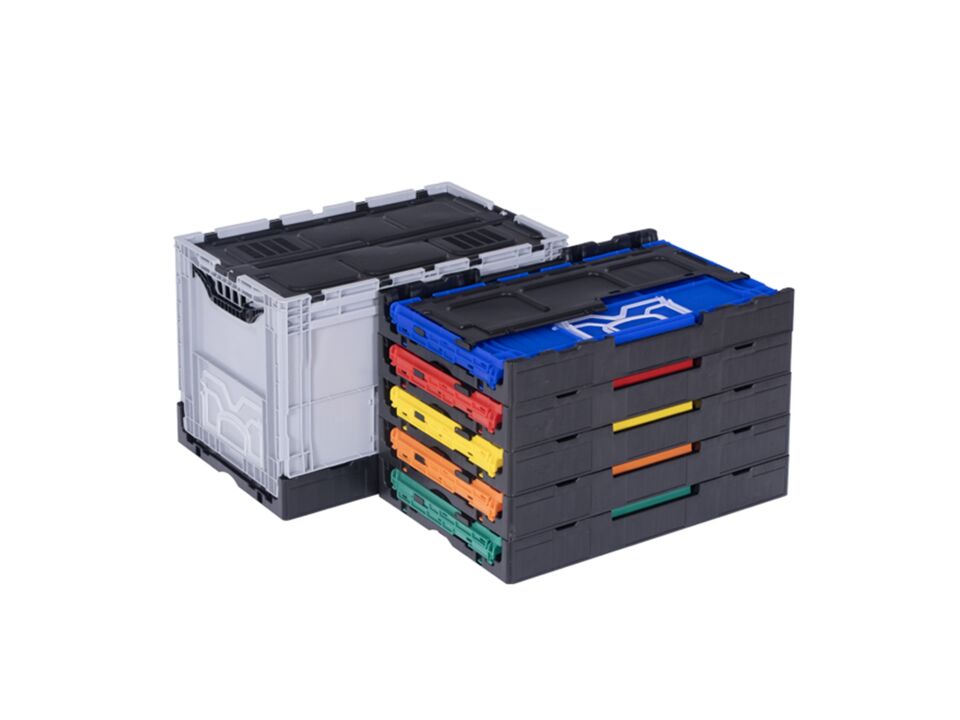 Abox Plastik - Yanları Ve Altı Kapalı, Kapaklı Katlanır Kasa - KX-4640-MK