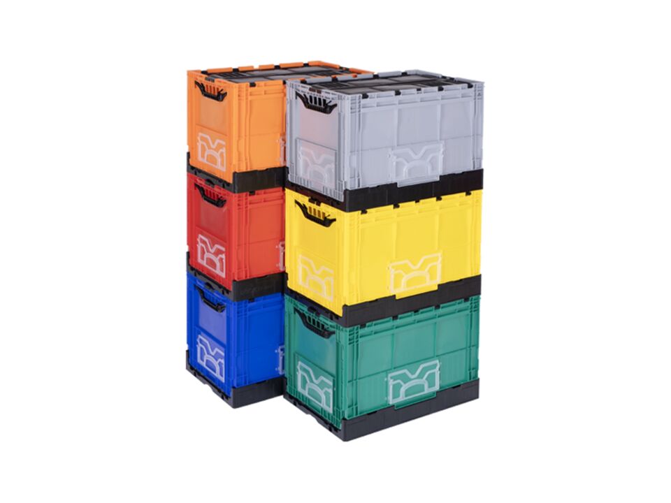 Abox Plastik - Yanları Ve Altı Kapalı, Kapaklı Katlanır Kasa - KX-4640-MK